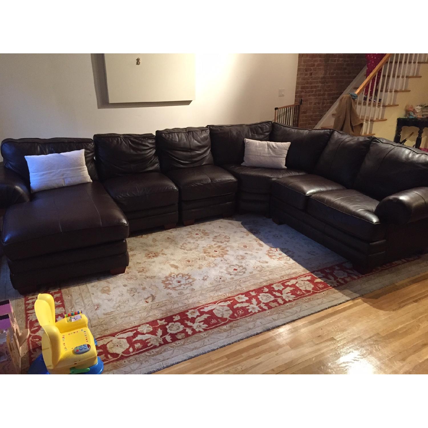 Bassett Furniture Brown Leather Sectional Sofa - image-4