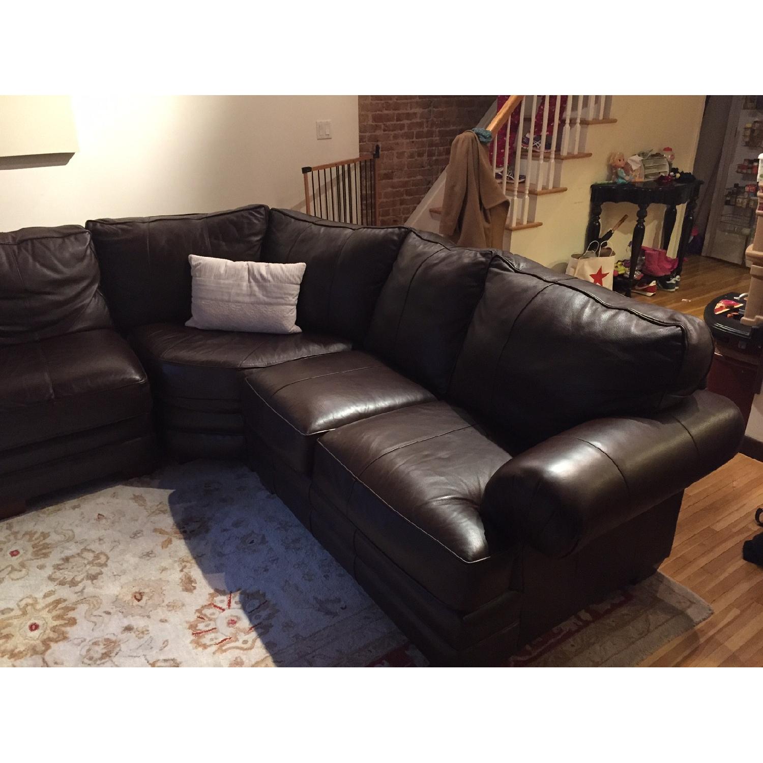 Bassett Furniture Brown Leather Sectional Sofa - image-5
