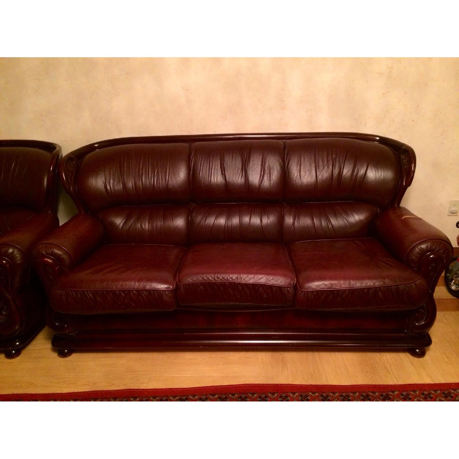 Mahogany Leather Sleeper Sofa - image-1