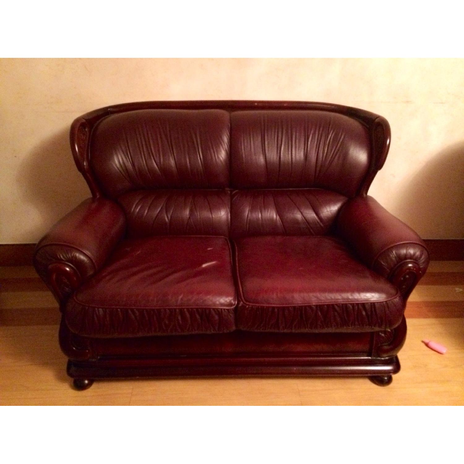 Mahogany Leather Love Seat - image-1