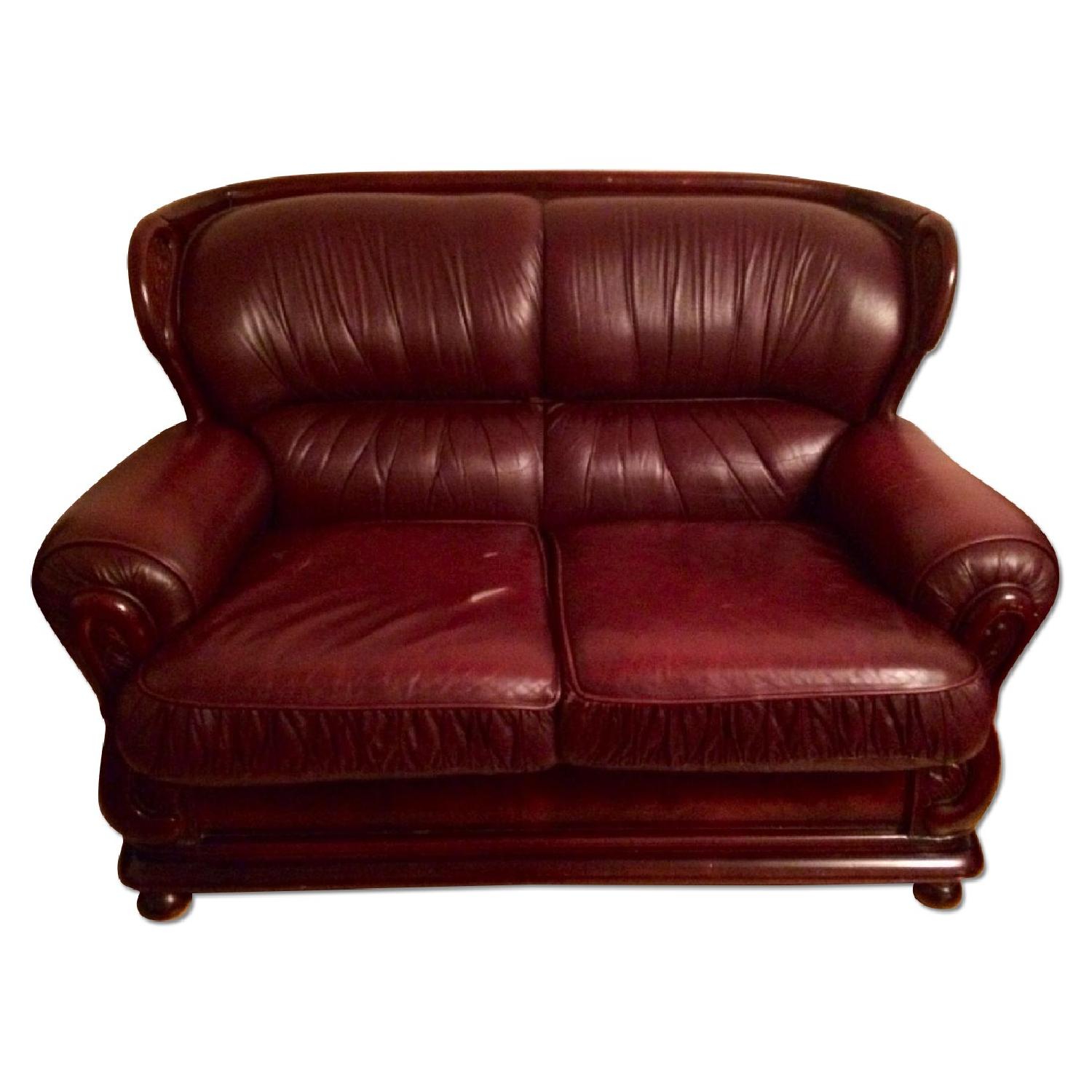 Mahogany Leather Love Seat - image-0