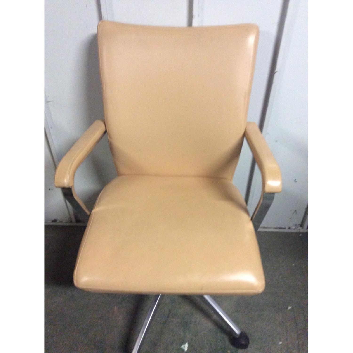 Peach Leather Desk Chair with Wheels - image-1