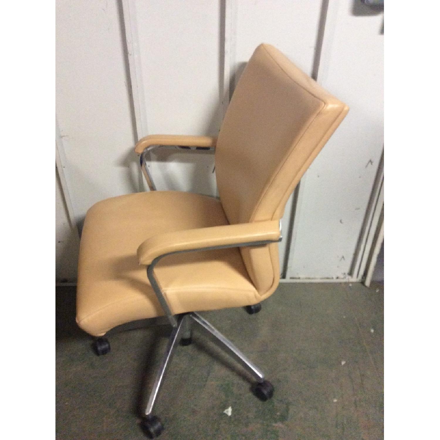 Peach Leather Desk Chair with Wheels - image-2
