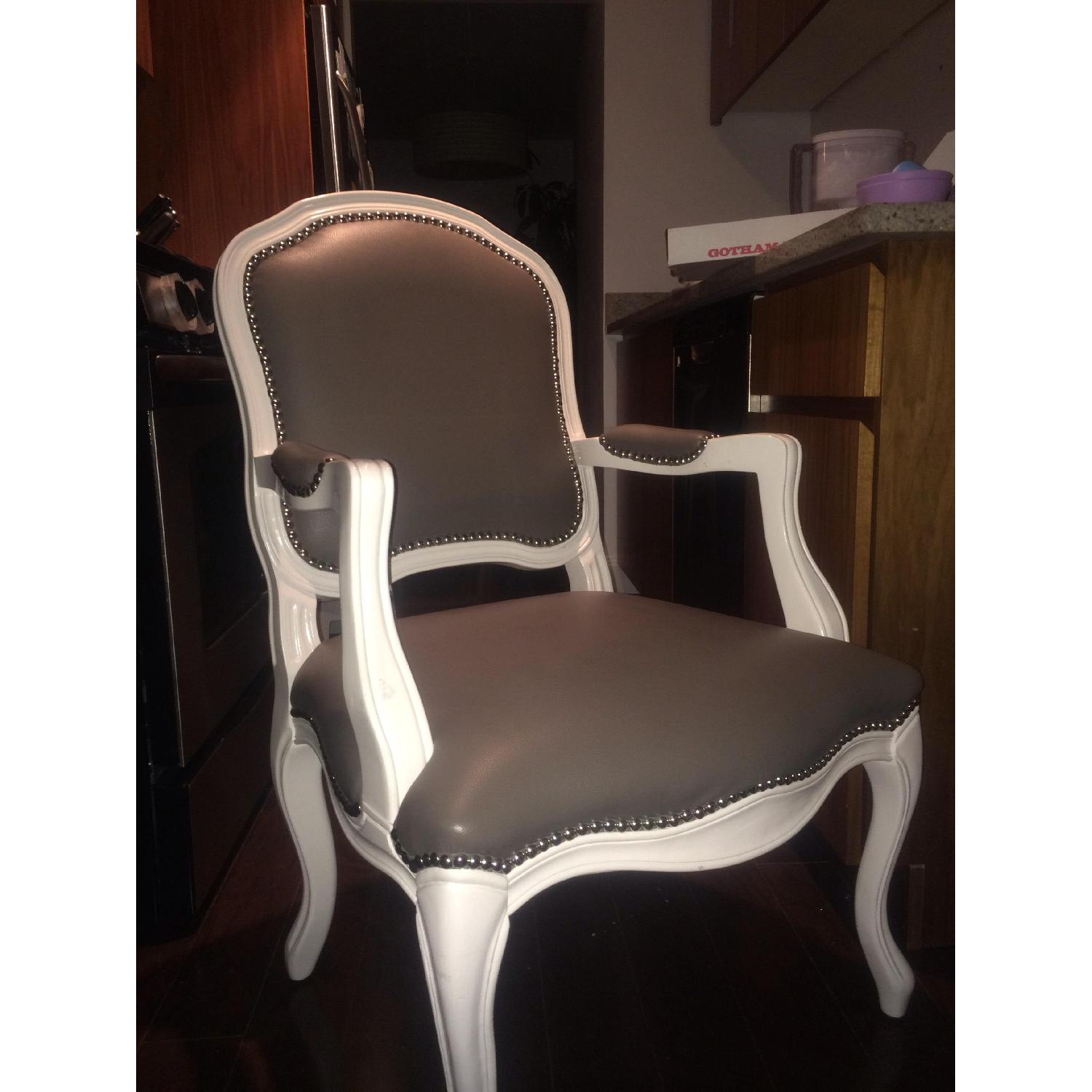 CB2 White and Grey Leather Arm Chair - image-1