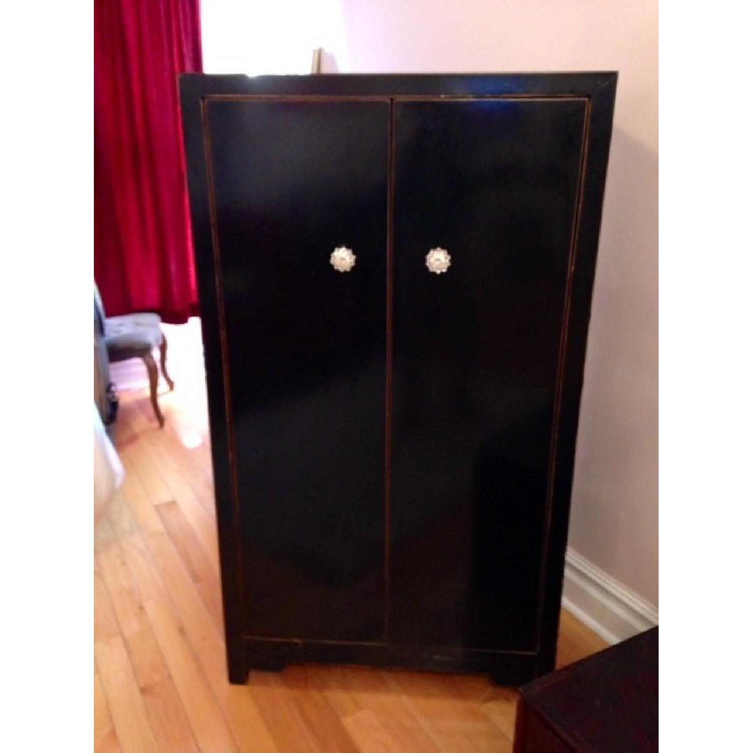 Black Asian Antique Armoire With Crystal Accent Handles - image-1
