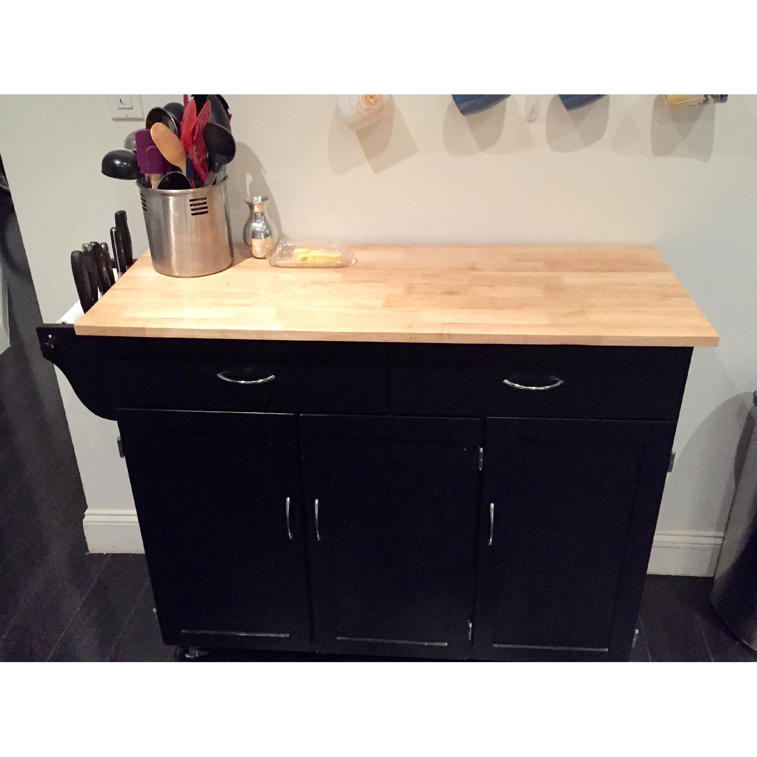 Kitchen Cart with Wood Top in Black - image-1