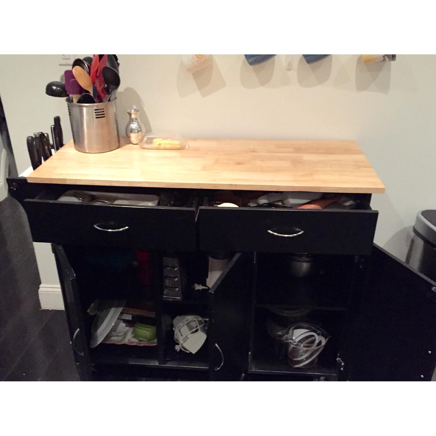Kitchen Cart with Wood Top in Black - image-2