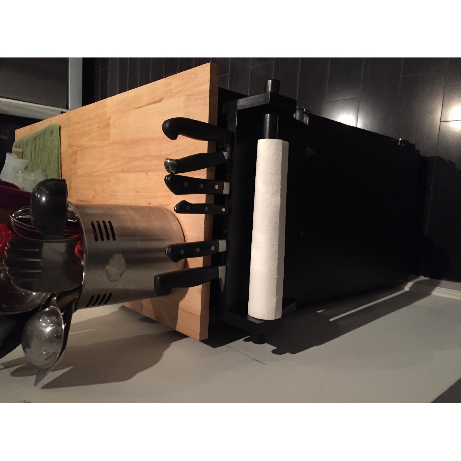 Kitchen Cart with Wood Top in Black - image-3
