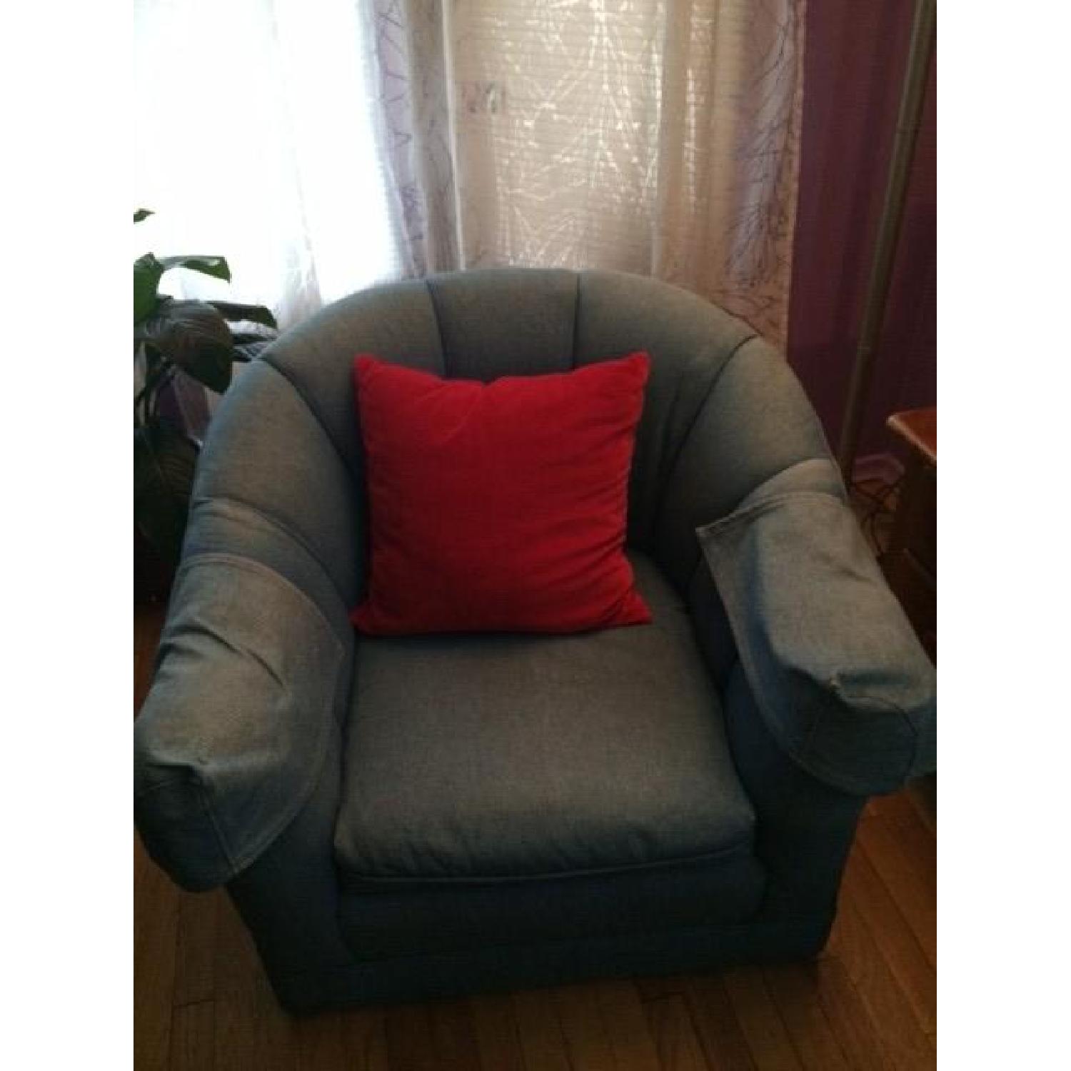 Thomasville Denim Barrel Back Chairs - Pair - image-1