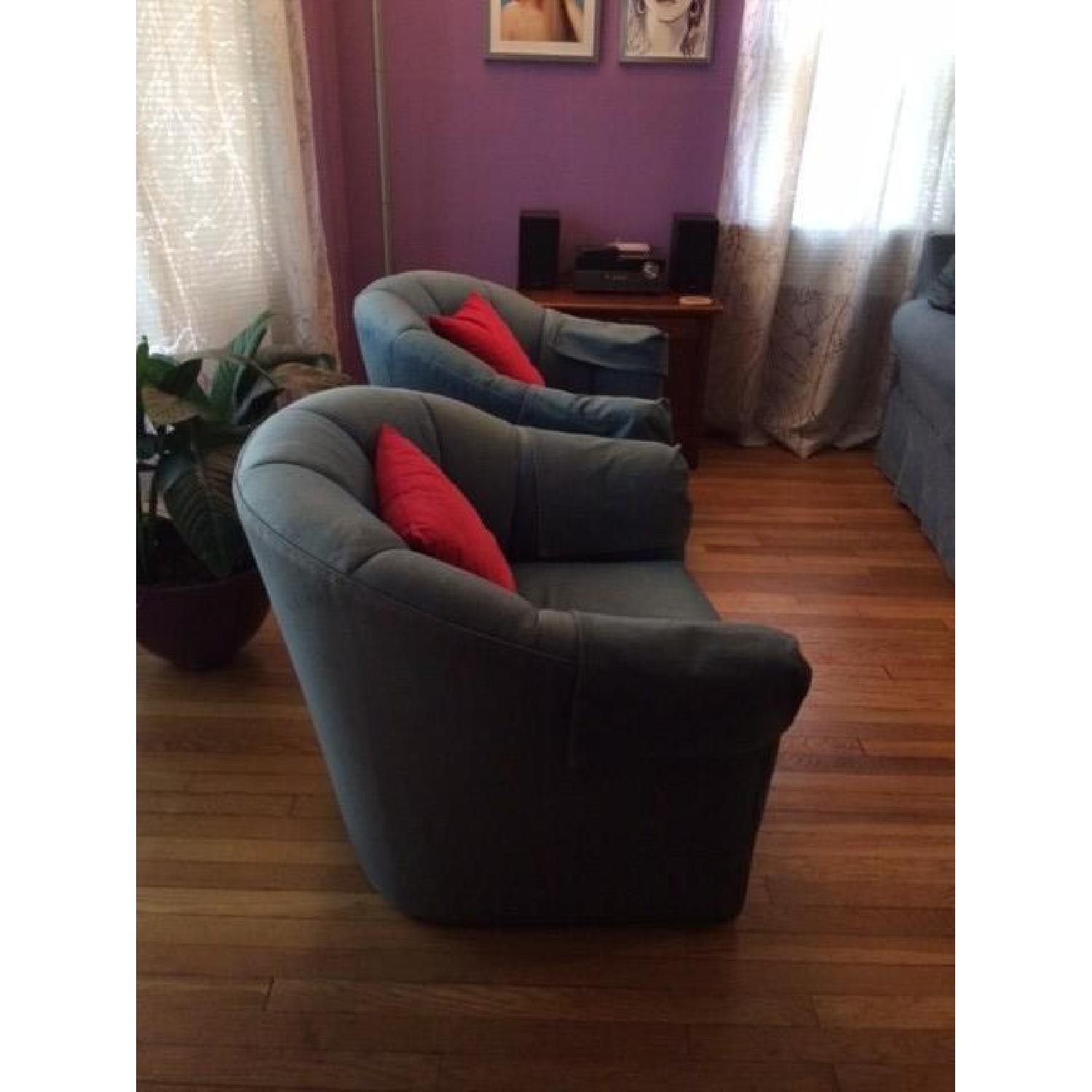 Thomasville Denim Barrel Back Chairs - Pair - image-2