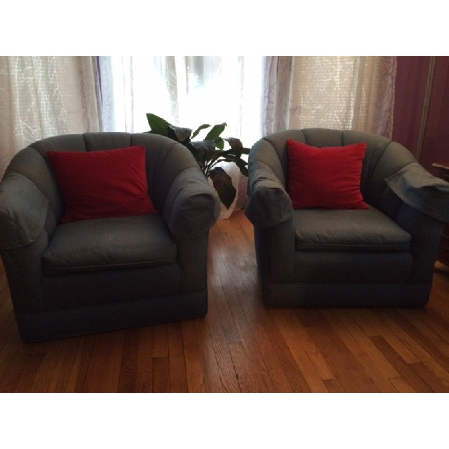 Thomasville Denim Barrel Back Chairs - Pair - image-3