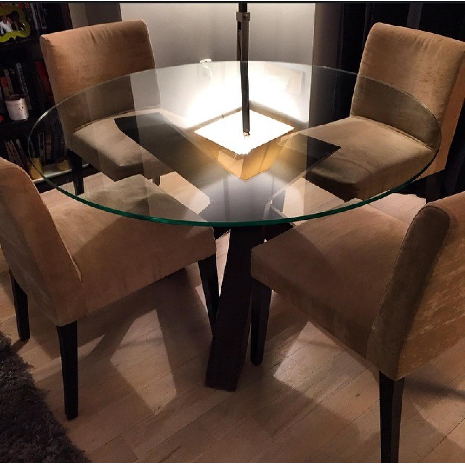 Crate & Barrel Glass Round Dining Table w/ 4 Chairs - image-1