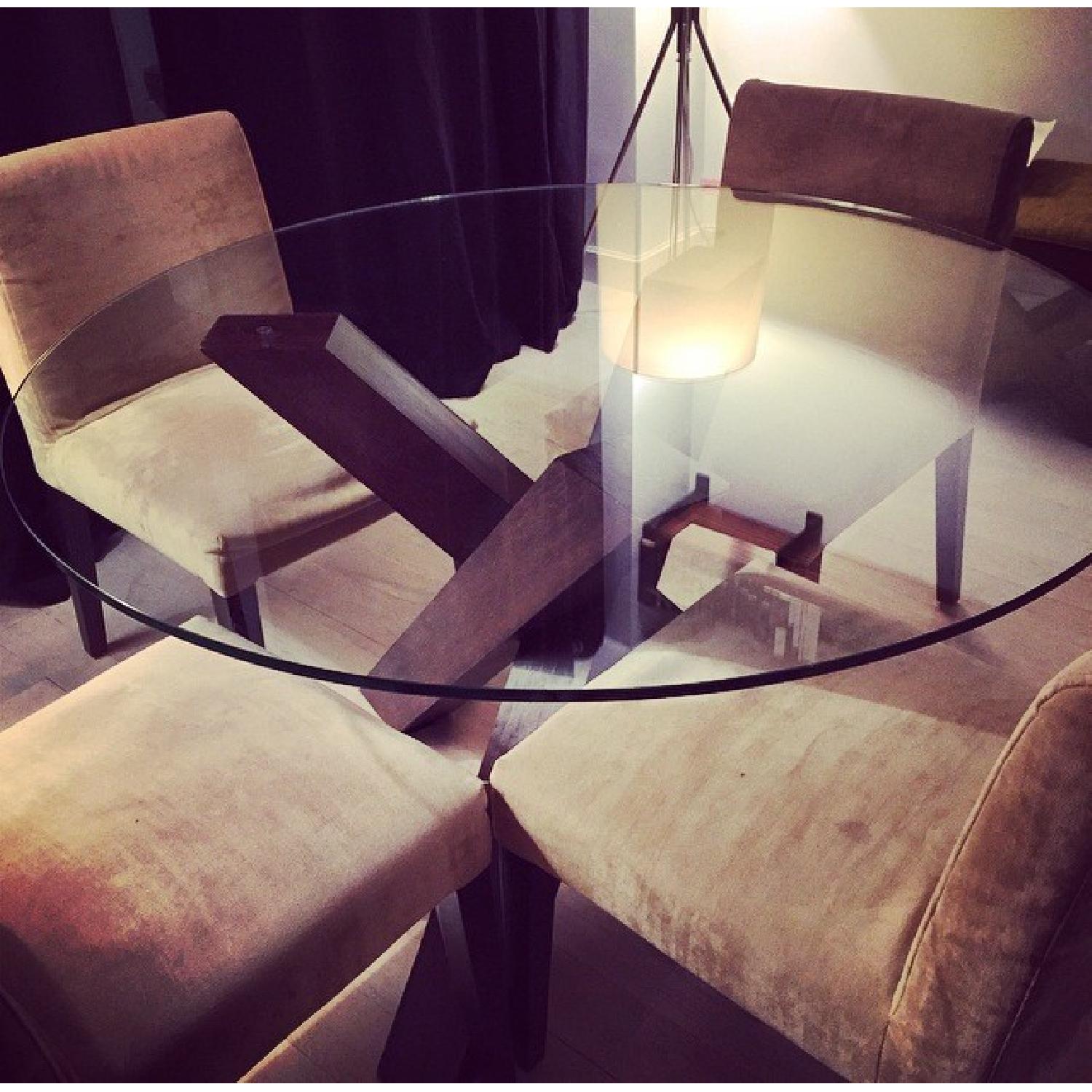 Crate & Barrel Glass Round Dining Table w/ 4 Chairs - image-3