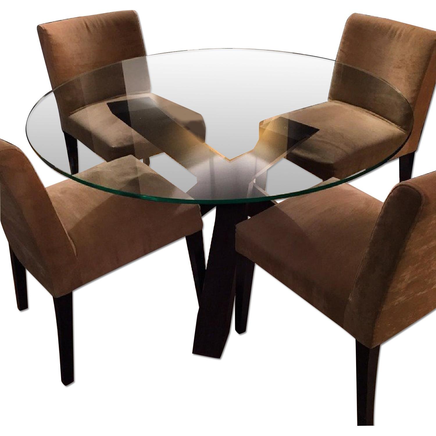 Crate & Barrel Glass Round Dining Table w/ 4 Chairs AptDeco