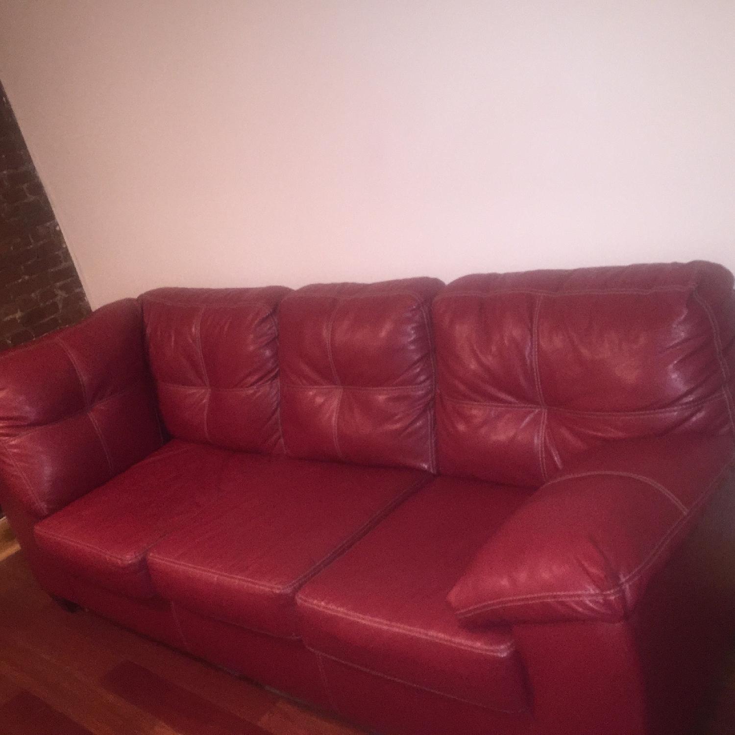 Burgundy/Deep Red Leather Sofa - image-1
