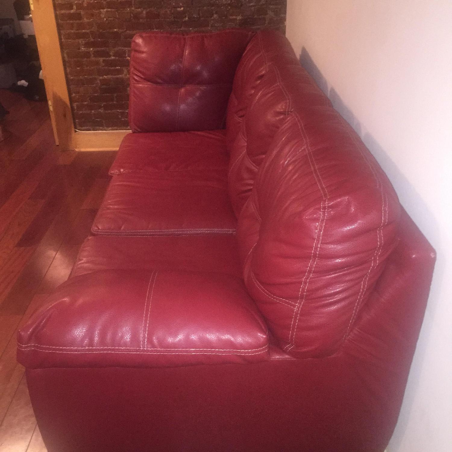 Burgundy/Deep Red Leather Sofa - image-2