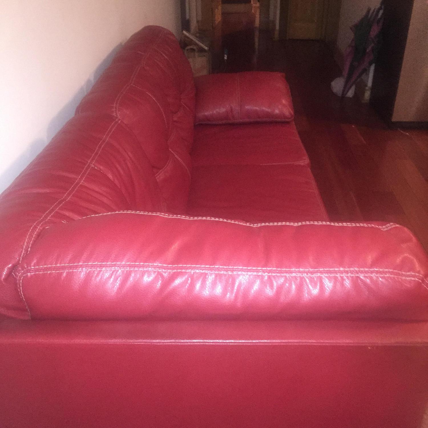 Burgundy/Deep Red Leather Sofa - image-3