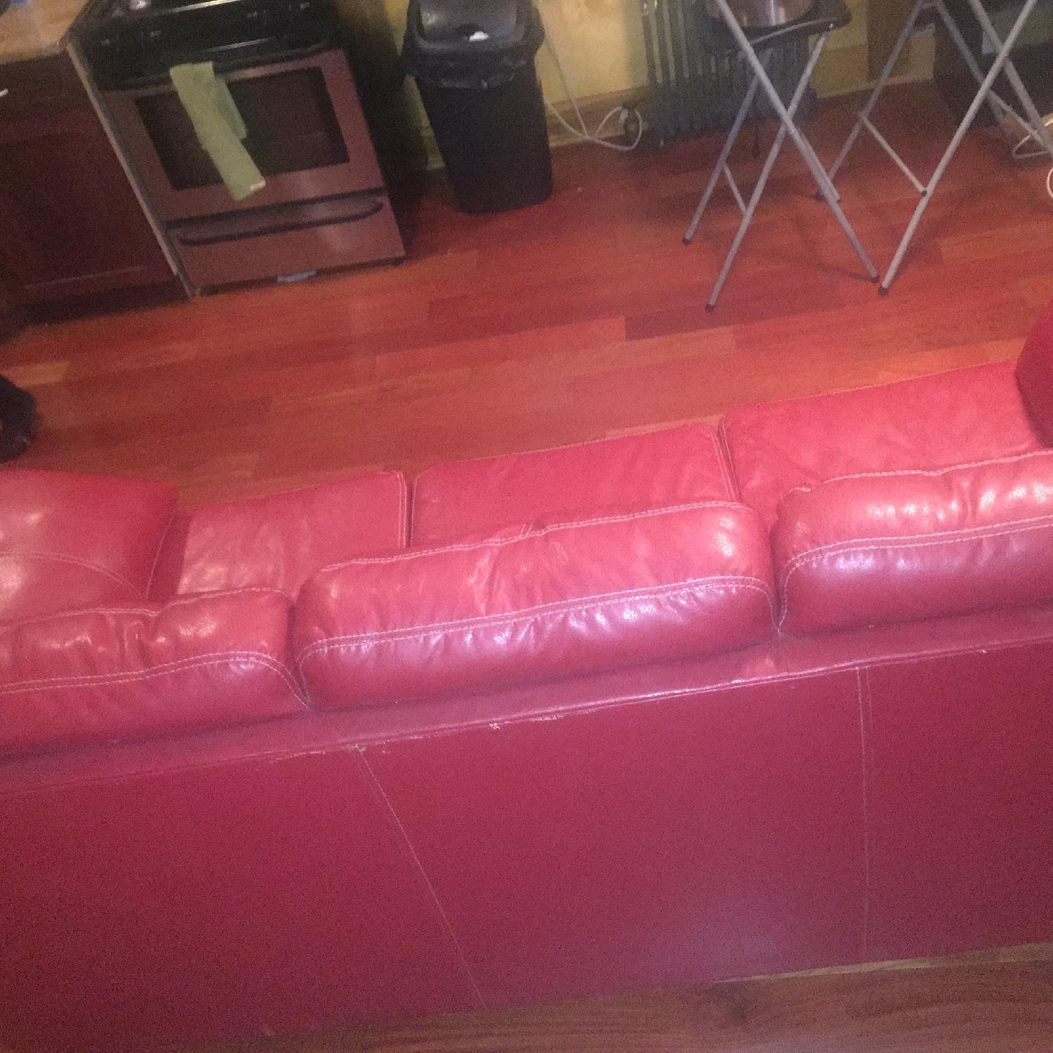 Burgundy/Deep Red Leather Sofa - image-4