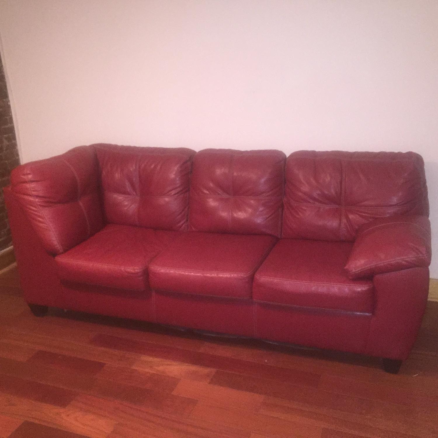 Burgundy/Deep Red Leather Sofa - image-5