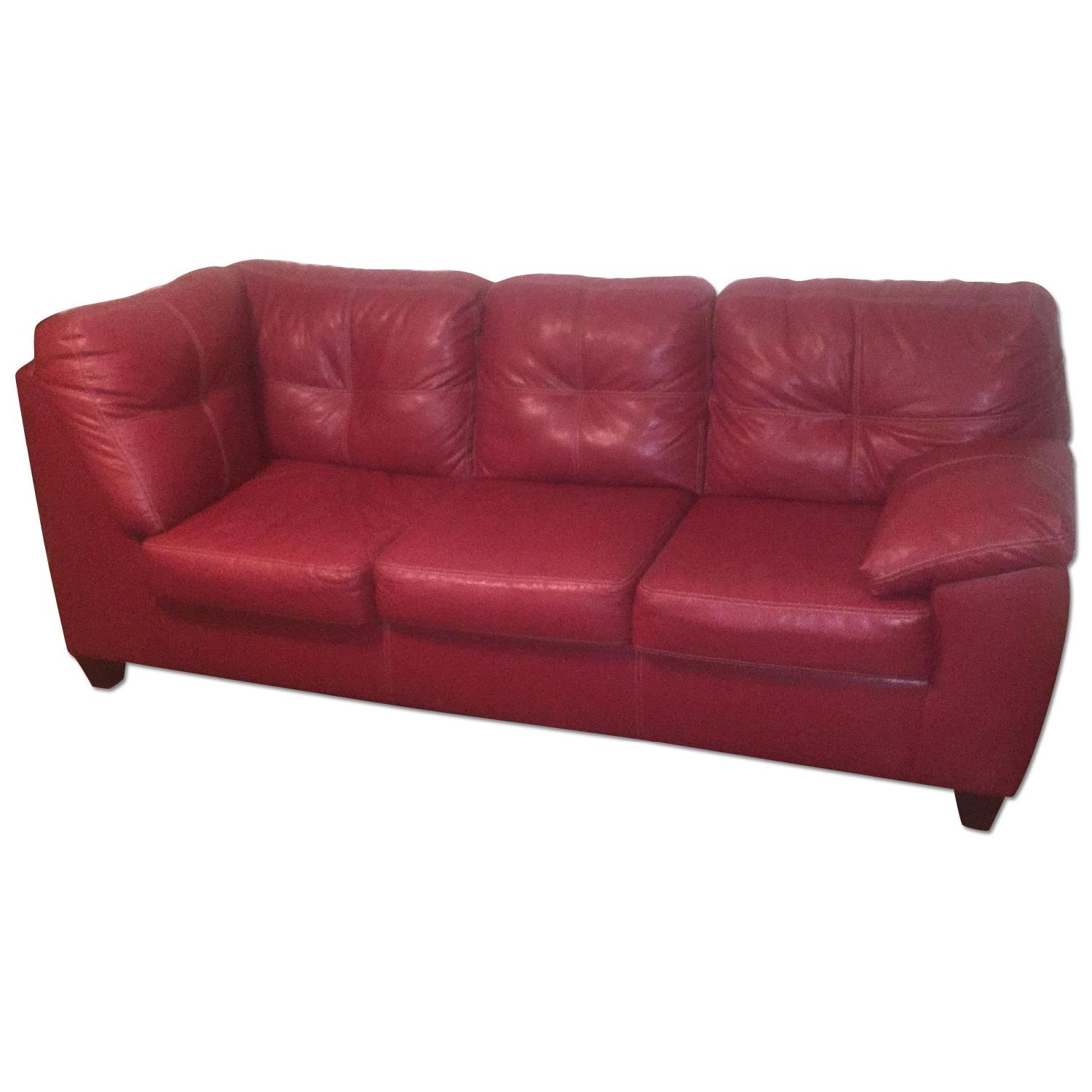 Burgundy/Deep Red Leather Sofa - image-0