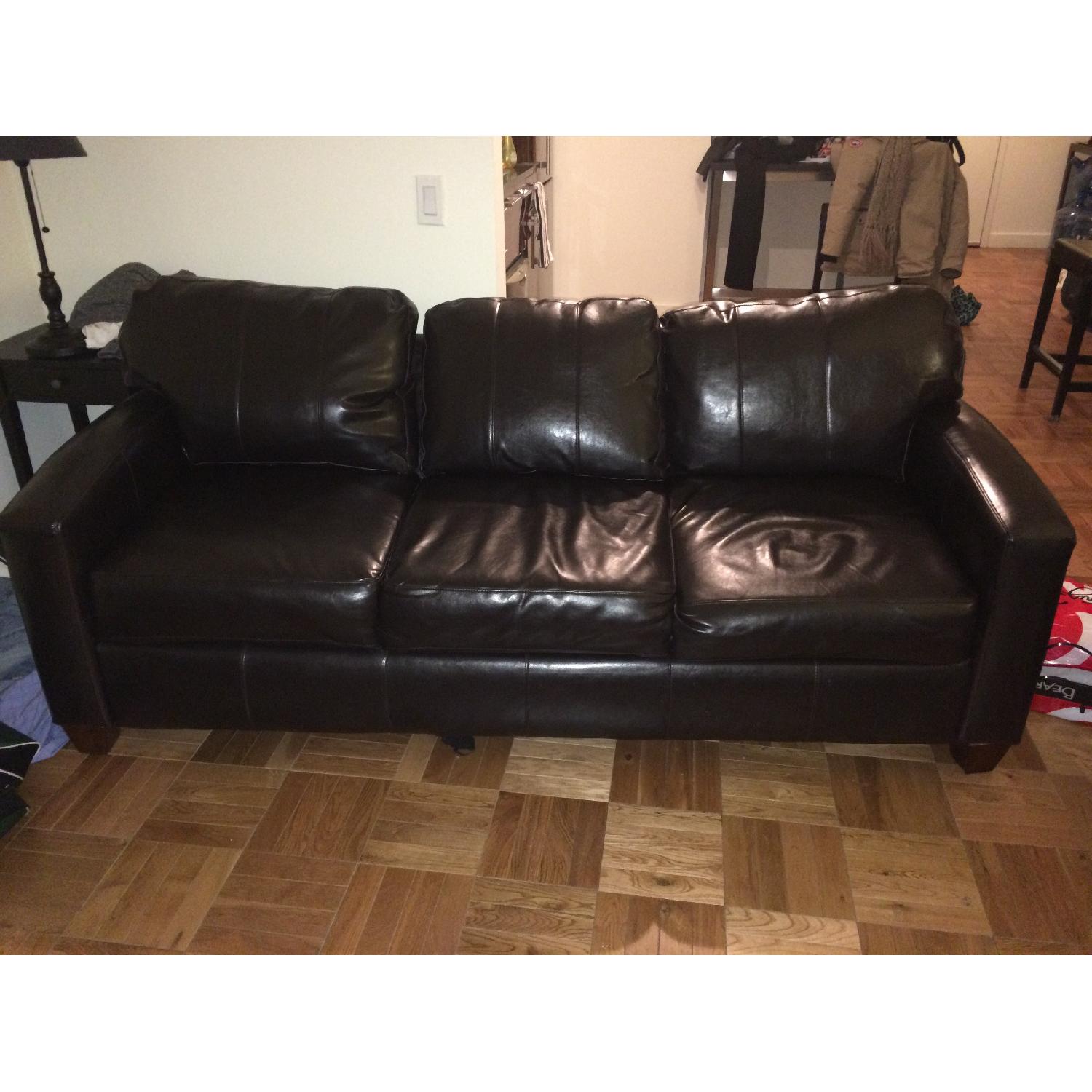 Jennifer Convertibles Brown Leather Sofa - image-1