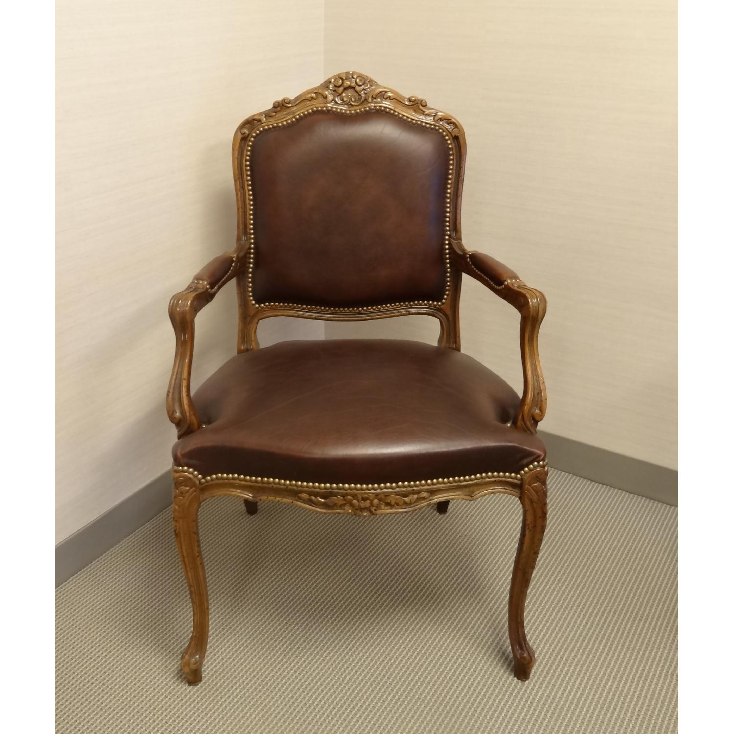 Leather and Wood French Regency Chairs - Set of 2 - image-1