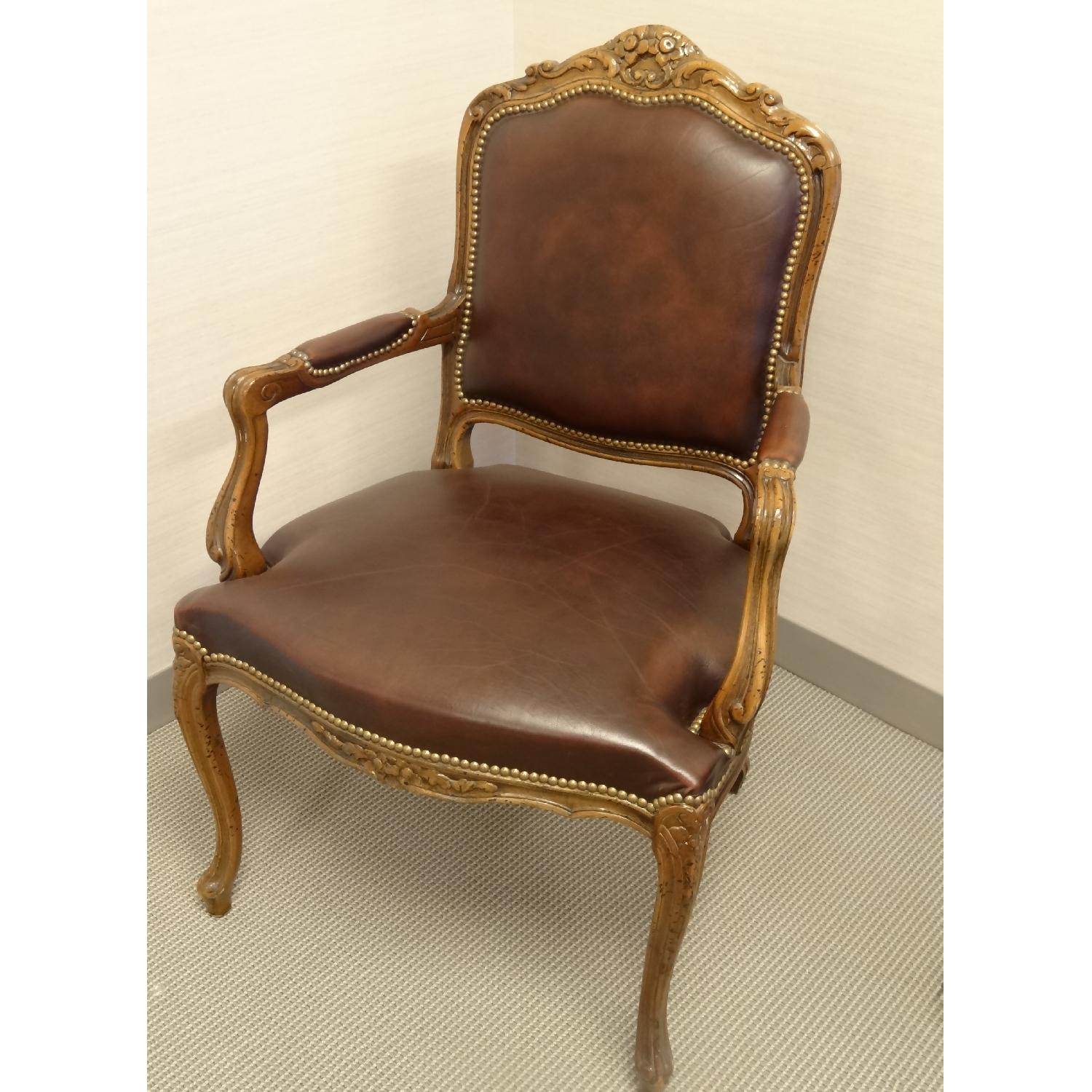 Leather and Wood French Regency Chairs - Set of 2 - image-2