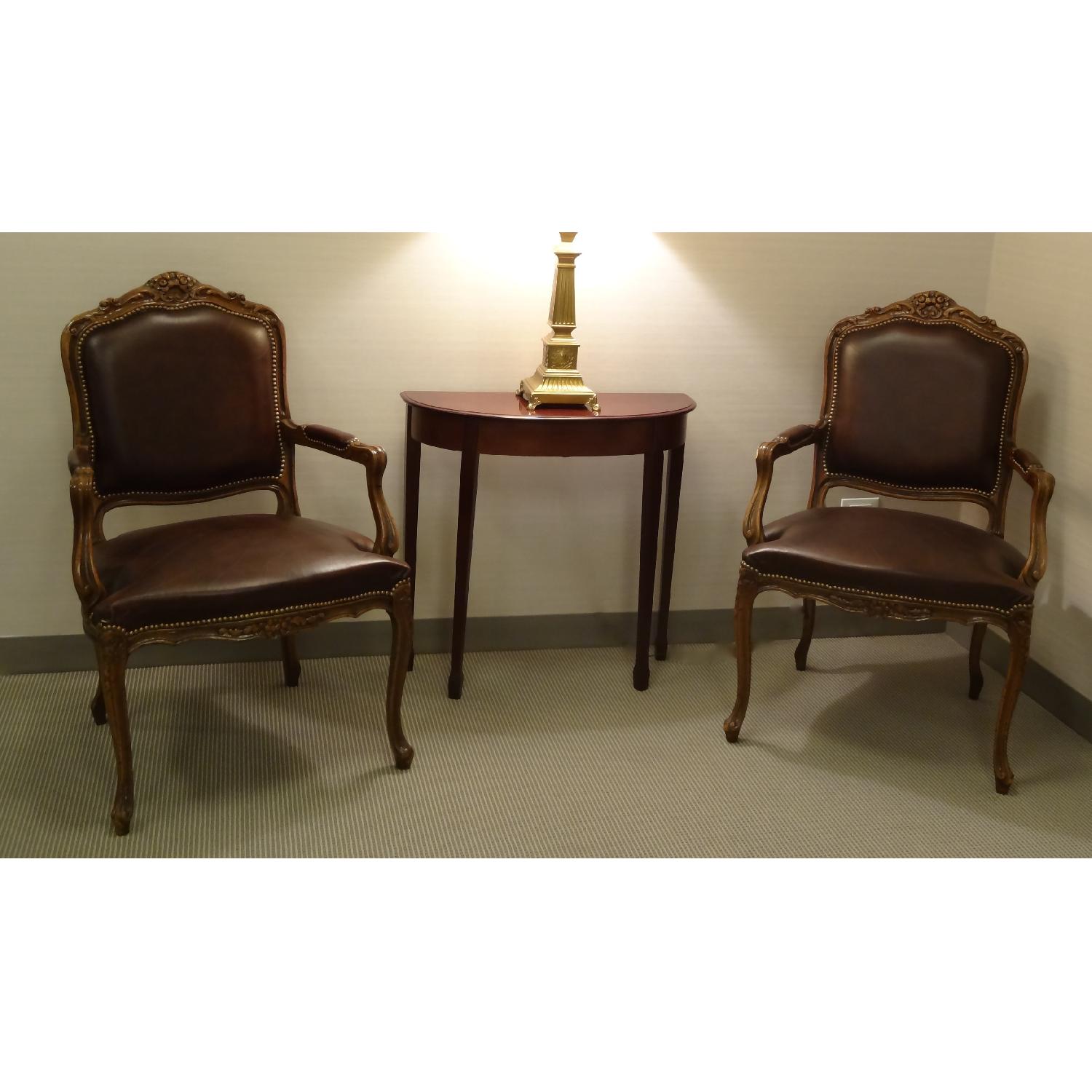 Leather and Wood French Regency Chairs - Set of 2 - image-5