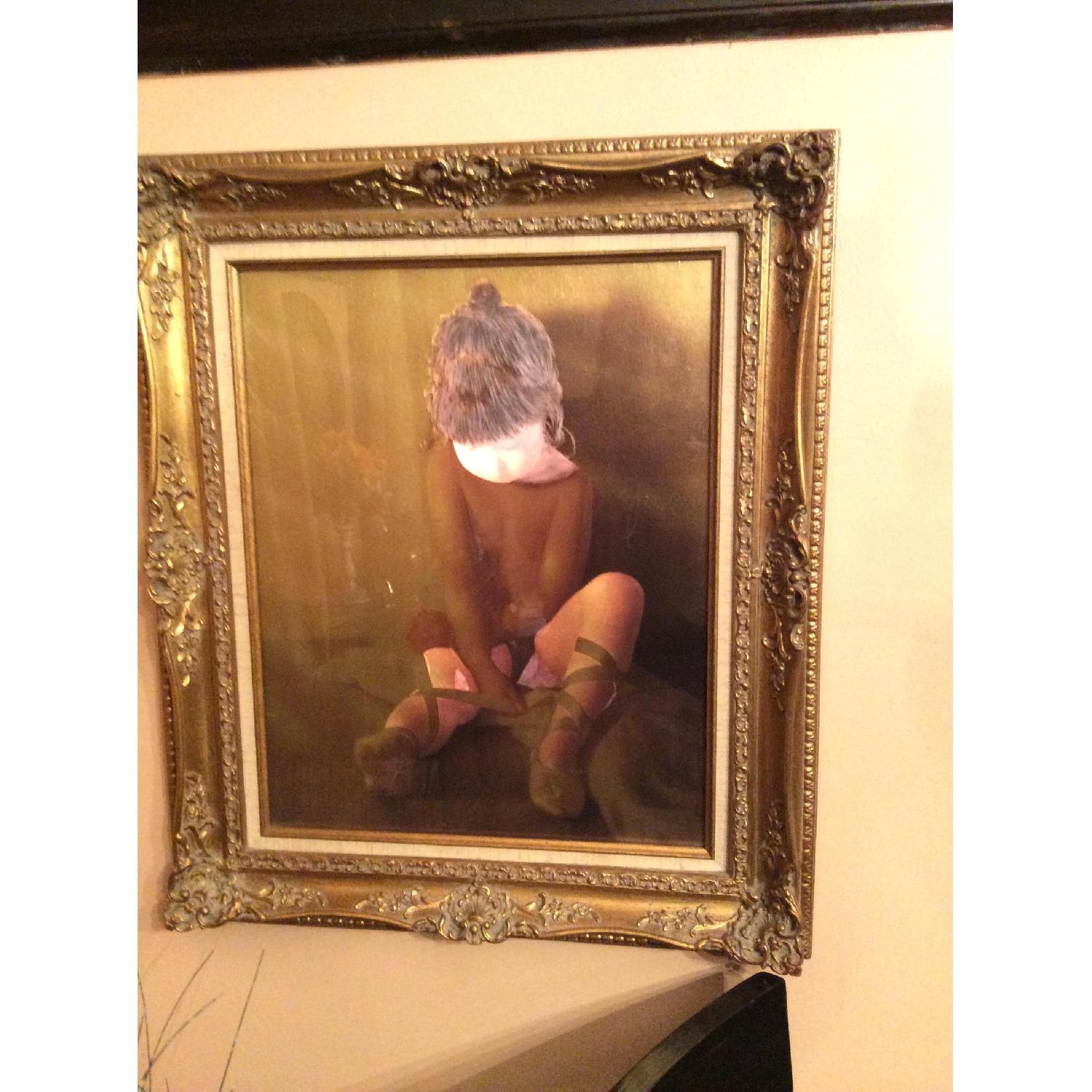Antique Gold Leaf Tiny Ballerina Painting - image-1