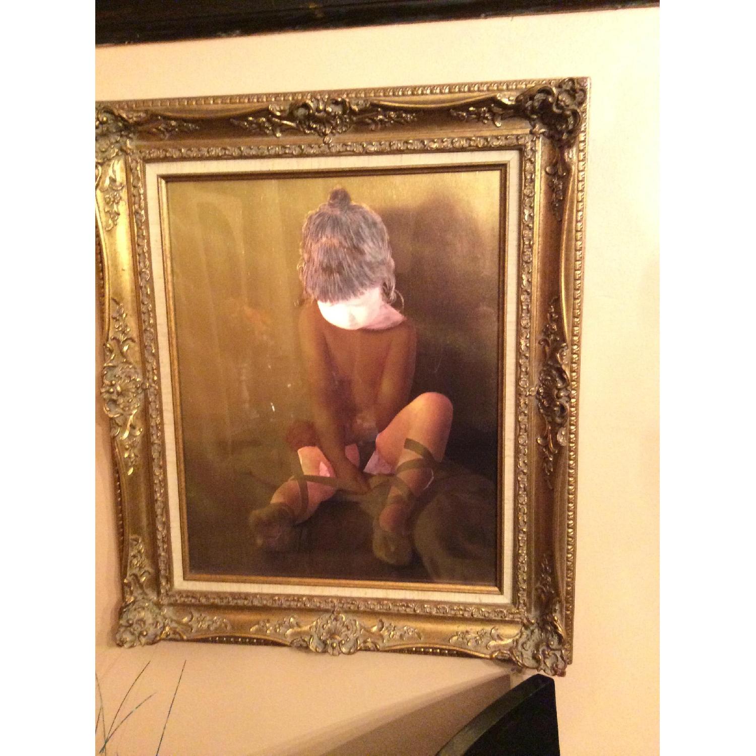 Antique Gold Leaf Tiny Ballerina Painting - image-2