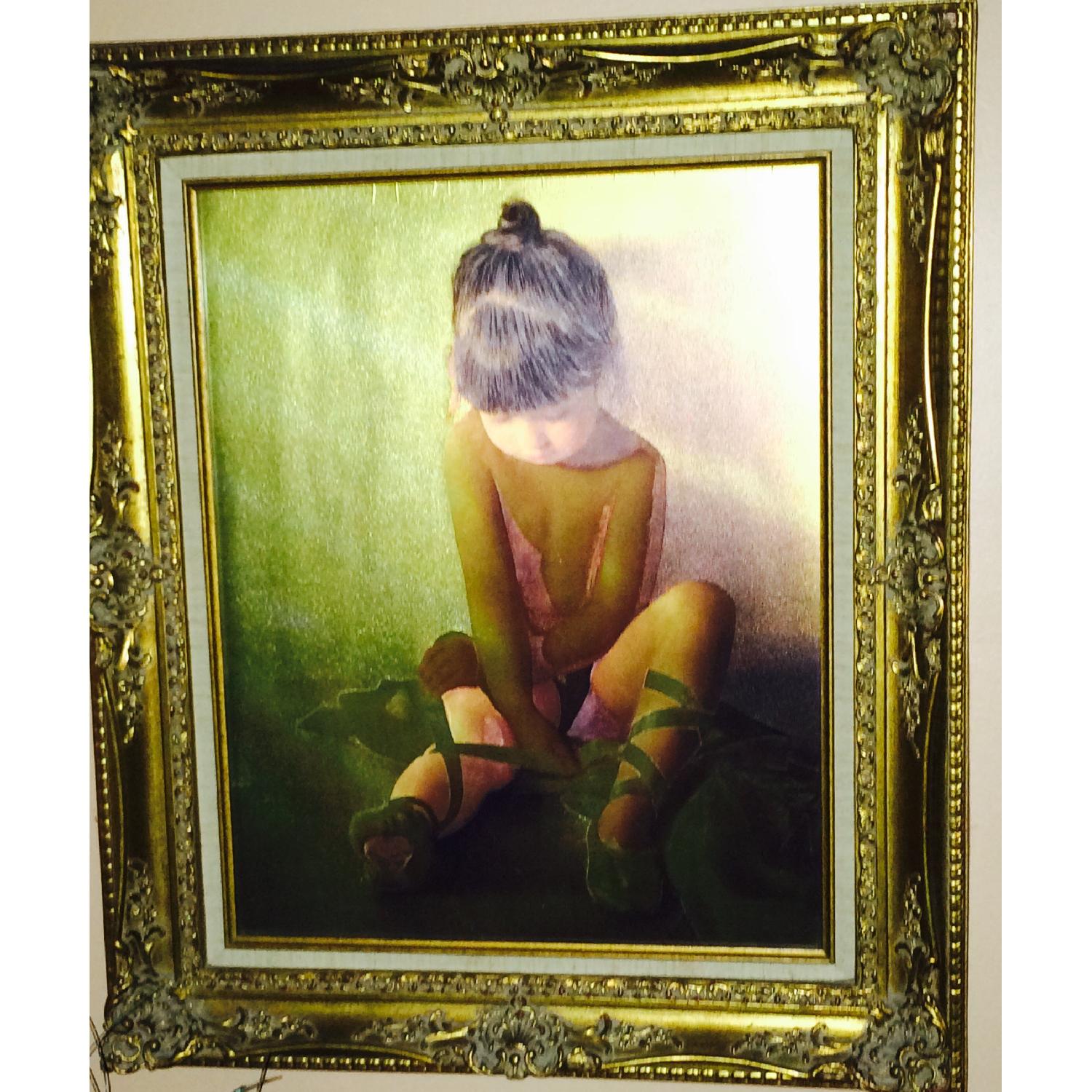 Antique Gold Leaf Tiny Ballerina Painting - image-3