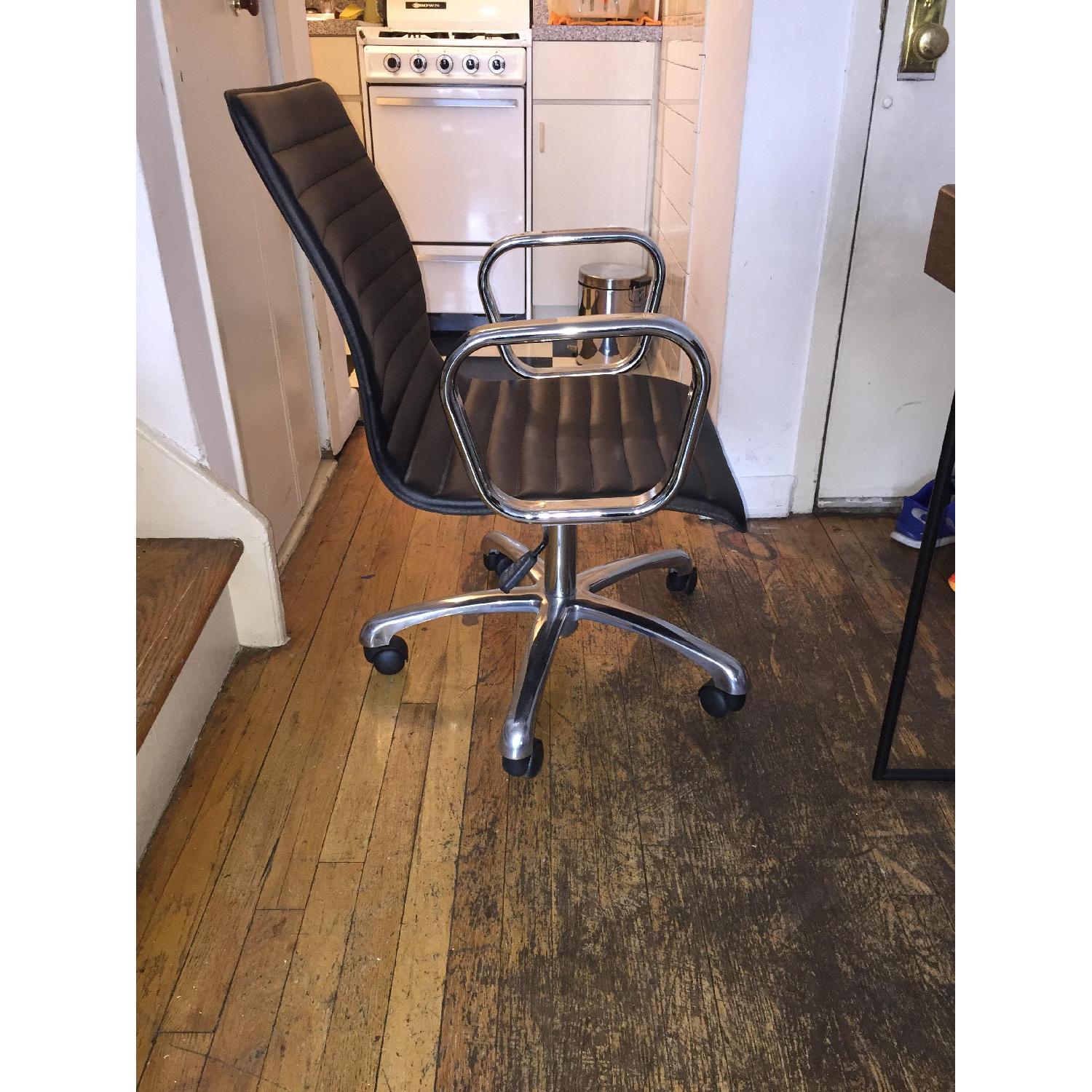 Crate & Barrel Black Leather/Silver Metal Office Chair - image-2