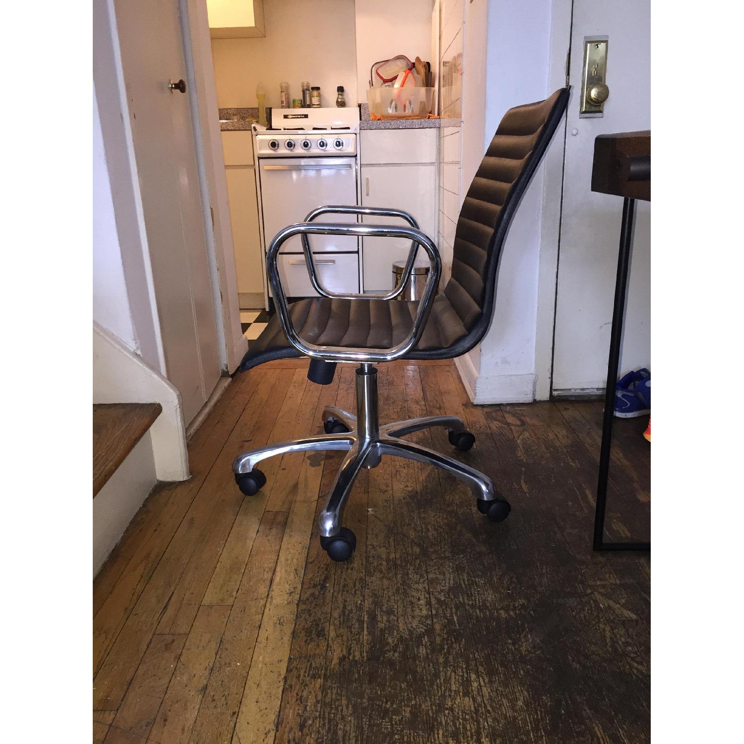 Crate & Barrel Black Leather/Silver Metal Office Chair - image-3