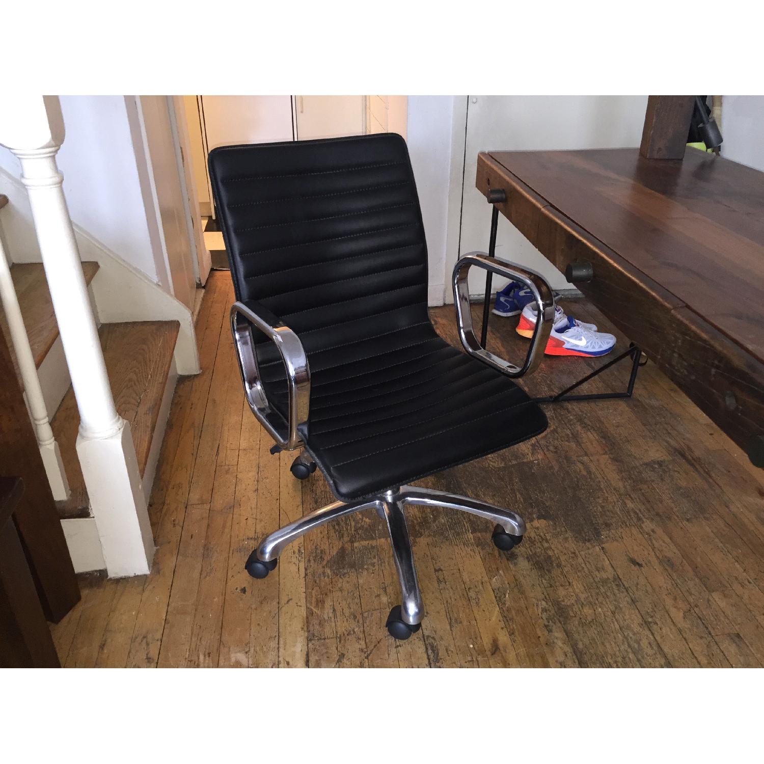 Crate & Barrel Black Leather/Silver Metal Office Chair - image-6