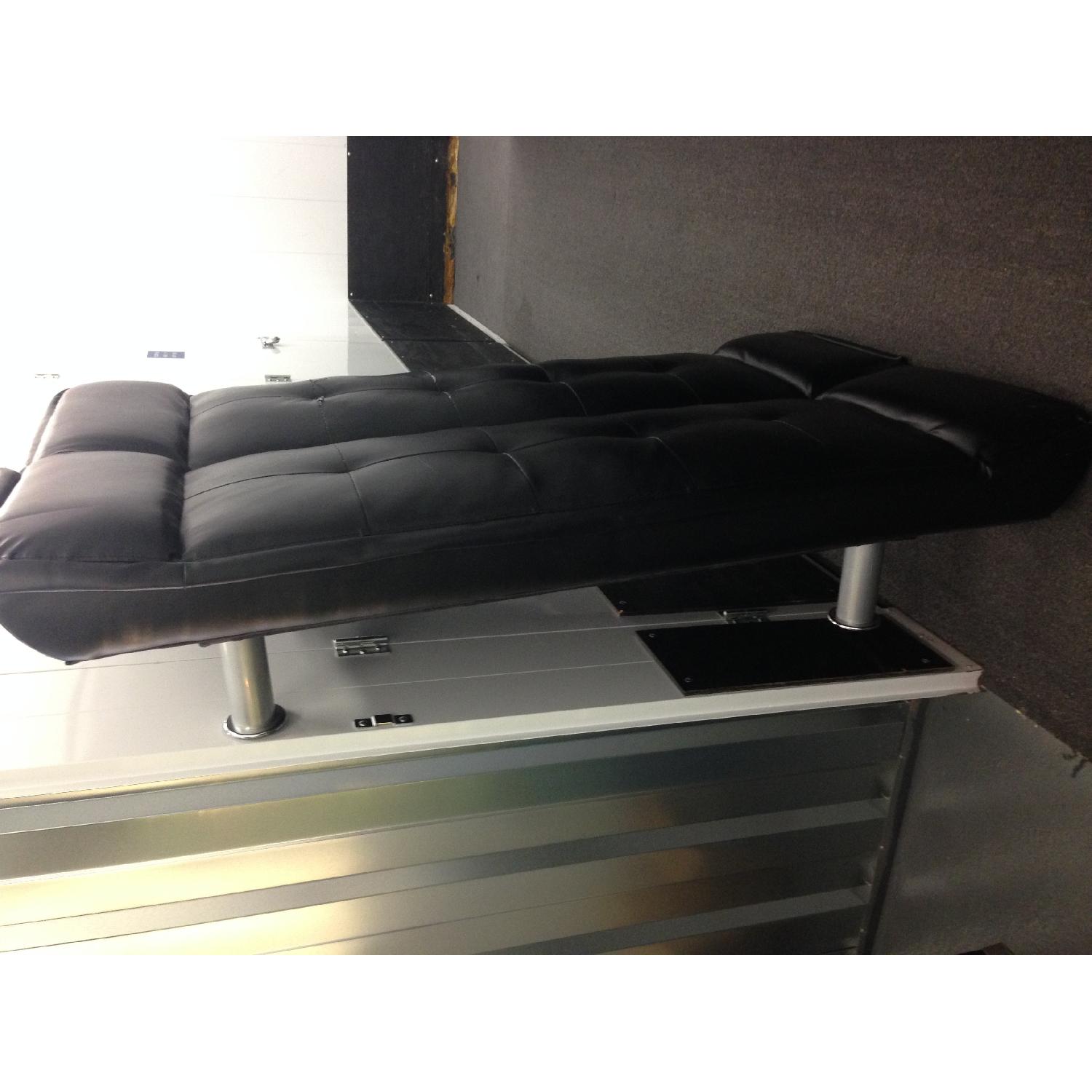 Faux Leather Futon Couch w/ Pillows - image-1