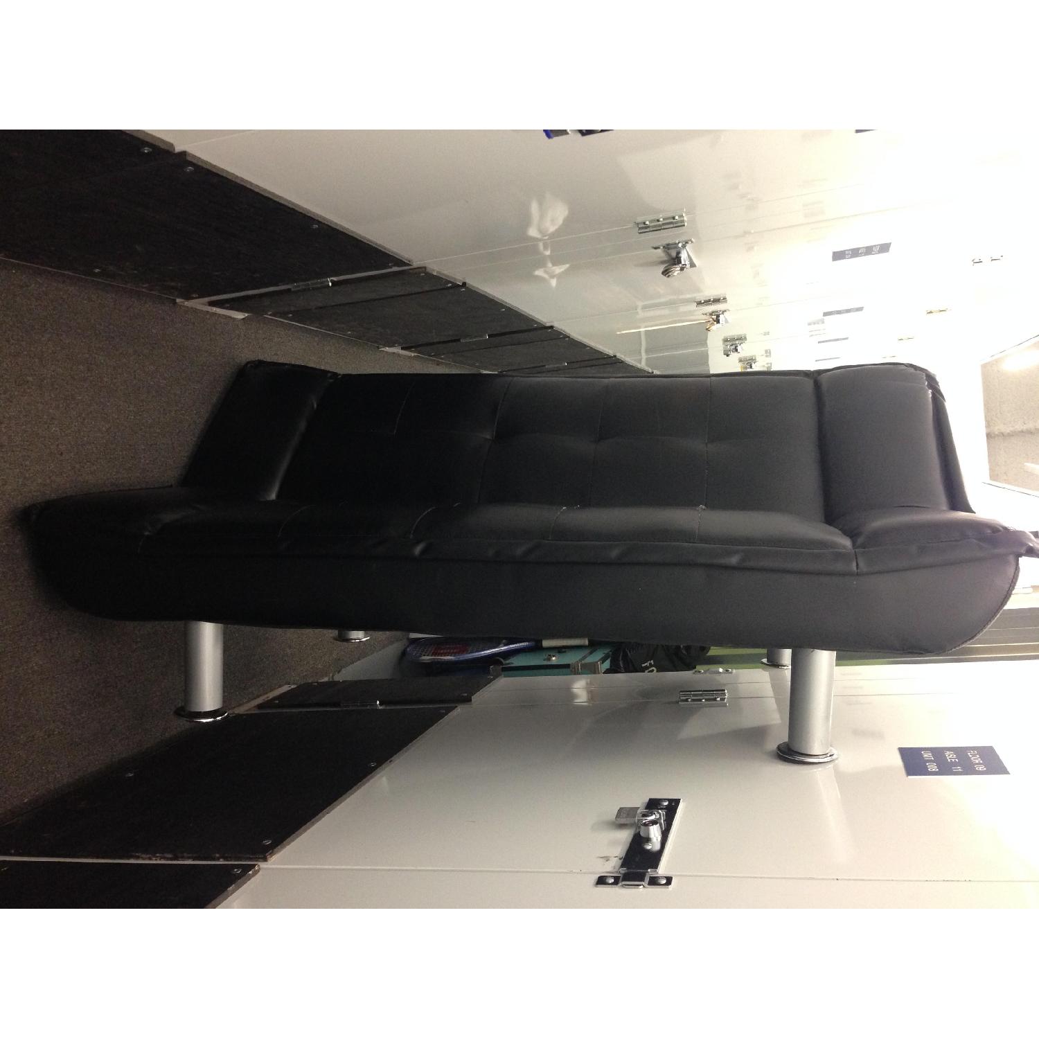 Faux Leather Futon Couch w/ Pillows - image-2