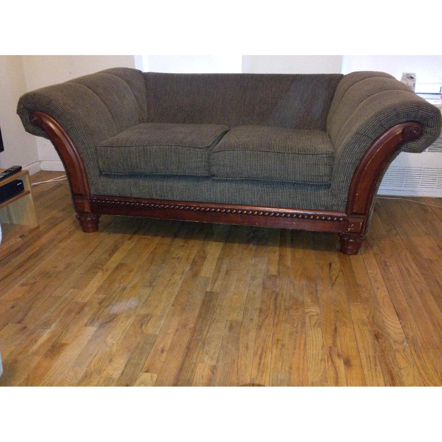 Vintage Wood Frame Loveseat - image-1