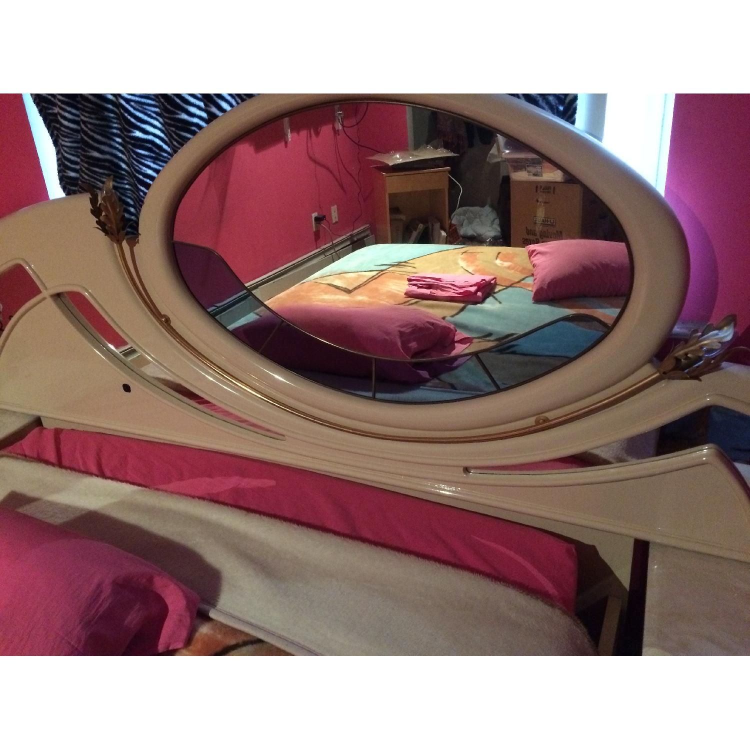 Queen Size Bed Frame w/ Marble Top Nighstands & Mirror/Nightlight Headboard - image-3