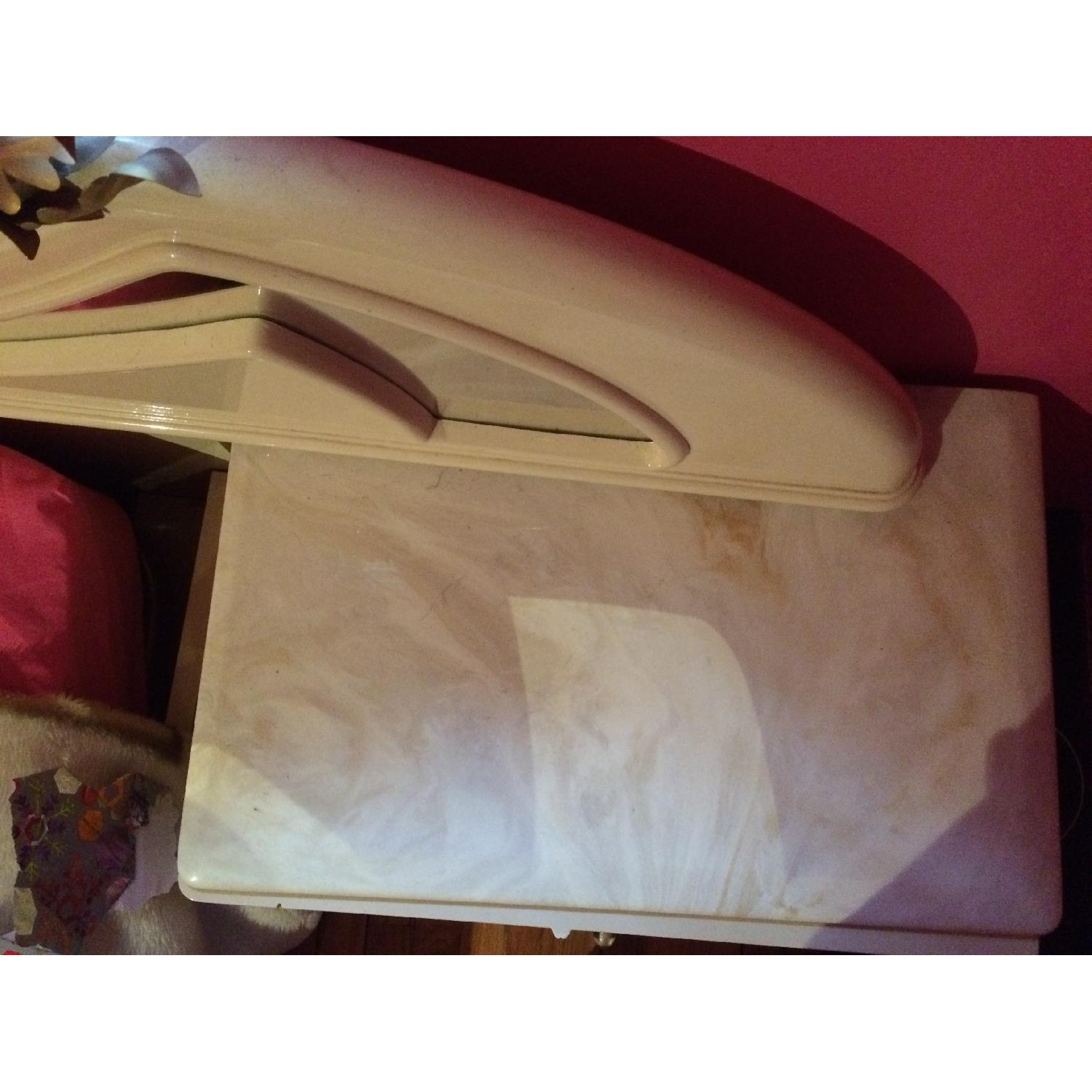 Queen Size Bed Frame w/ Marble Top Nighstands & Mirror/Nightlight Headboard - image-6