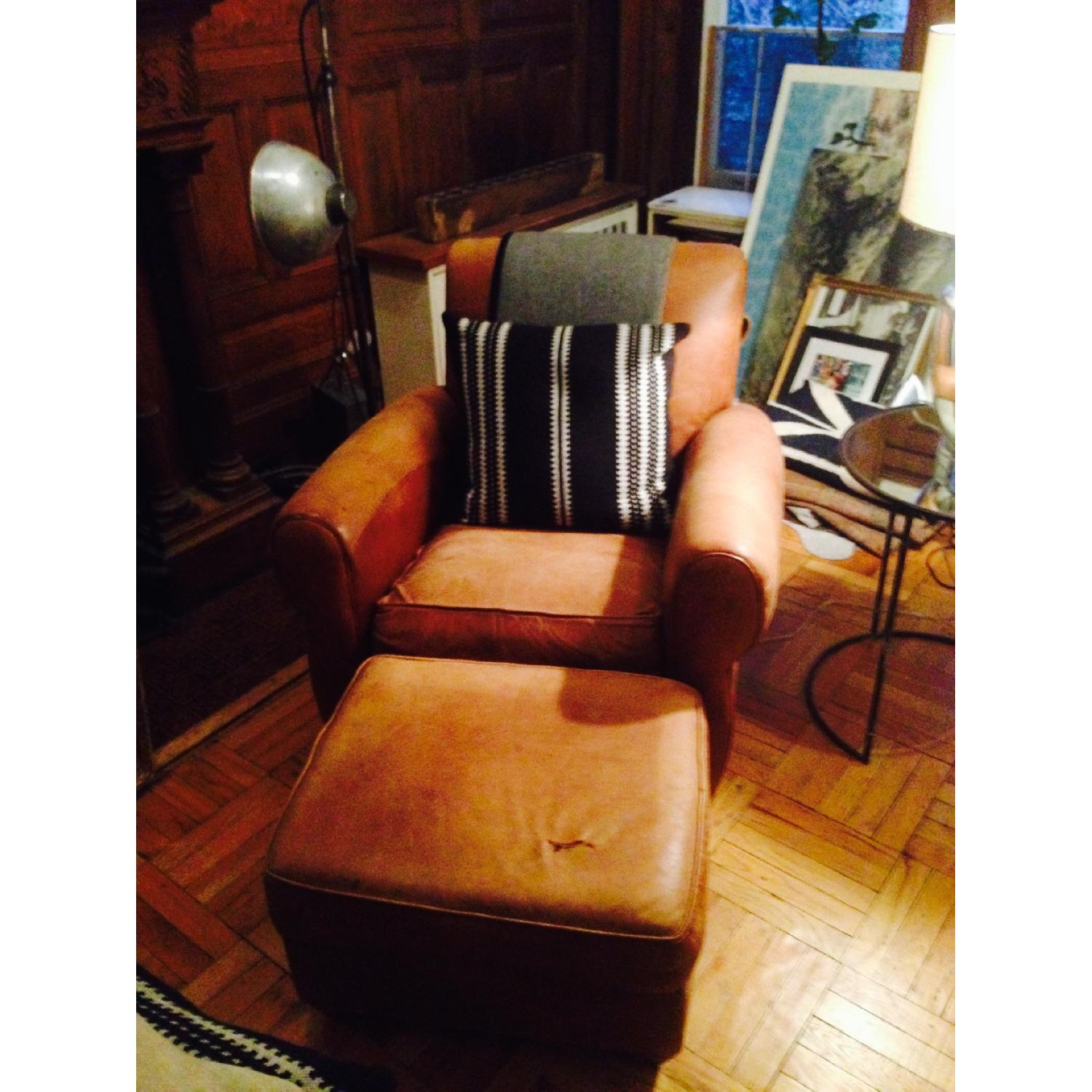 Pottery Barn Leather Club Chair and Ottoman - image-1