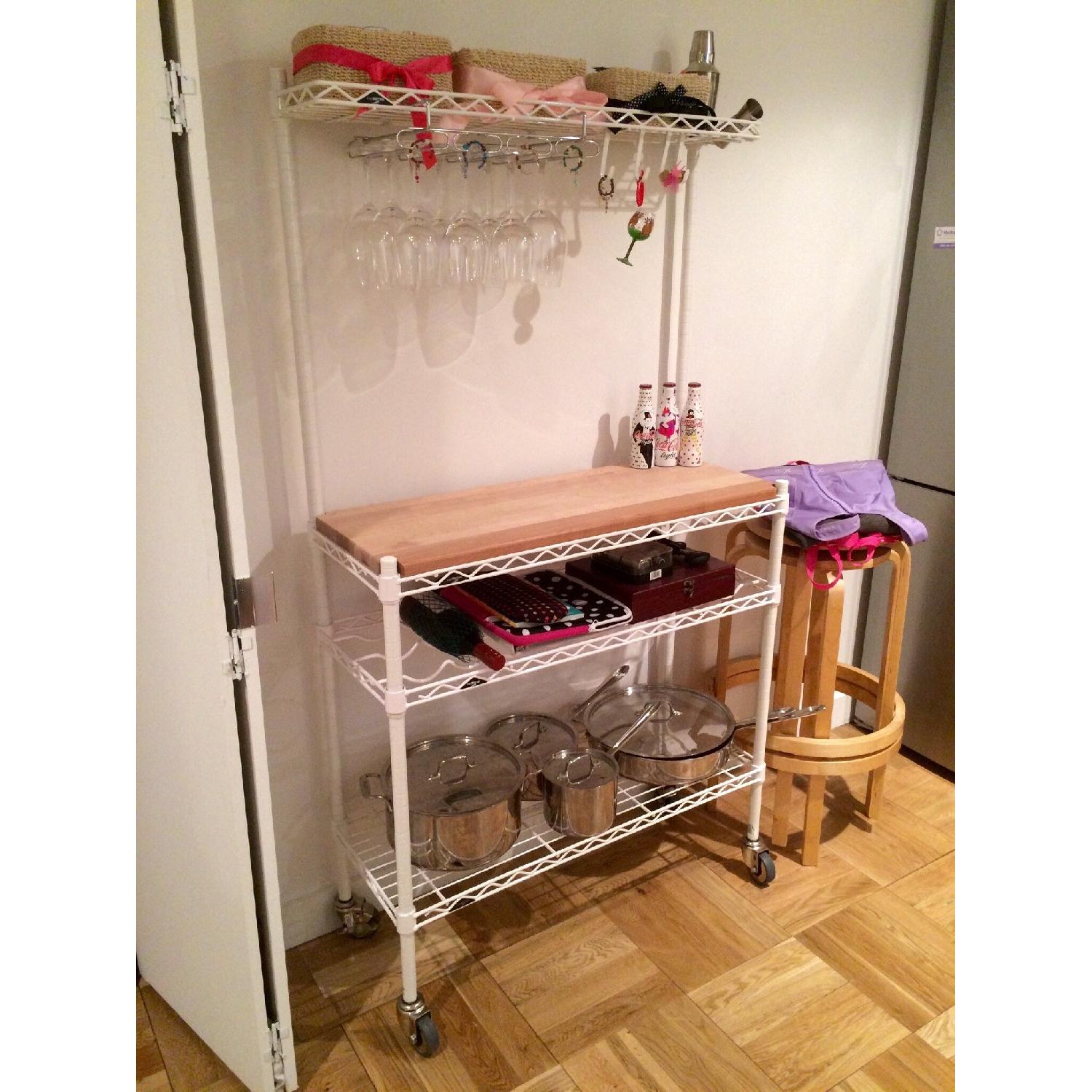 InterMetro Custom White Baker's Rack with Maple Butcher Block Top - image-1
