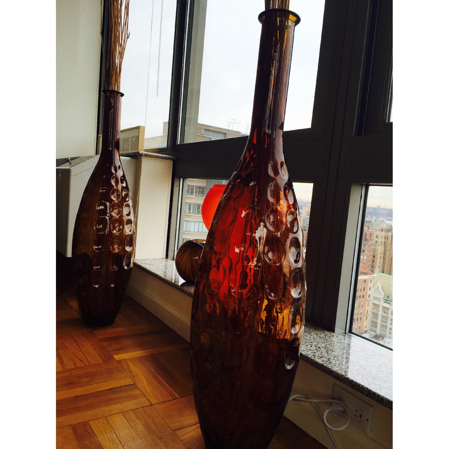 Harrods Glass Brown Vases w/ Bamboo - Set of 2 - image-1