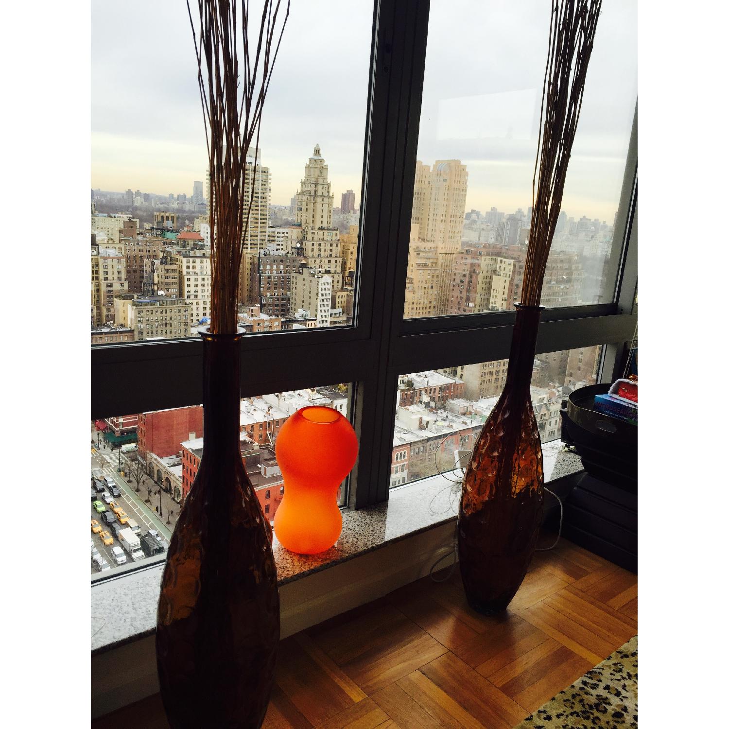 Harrods Glass Brown Vases w/ Bamboo - Set of 2 - image-2