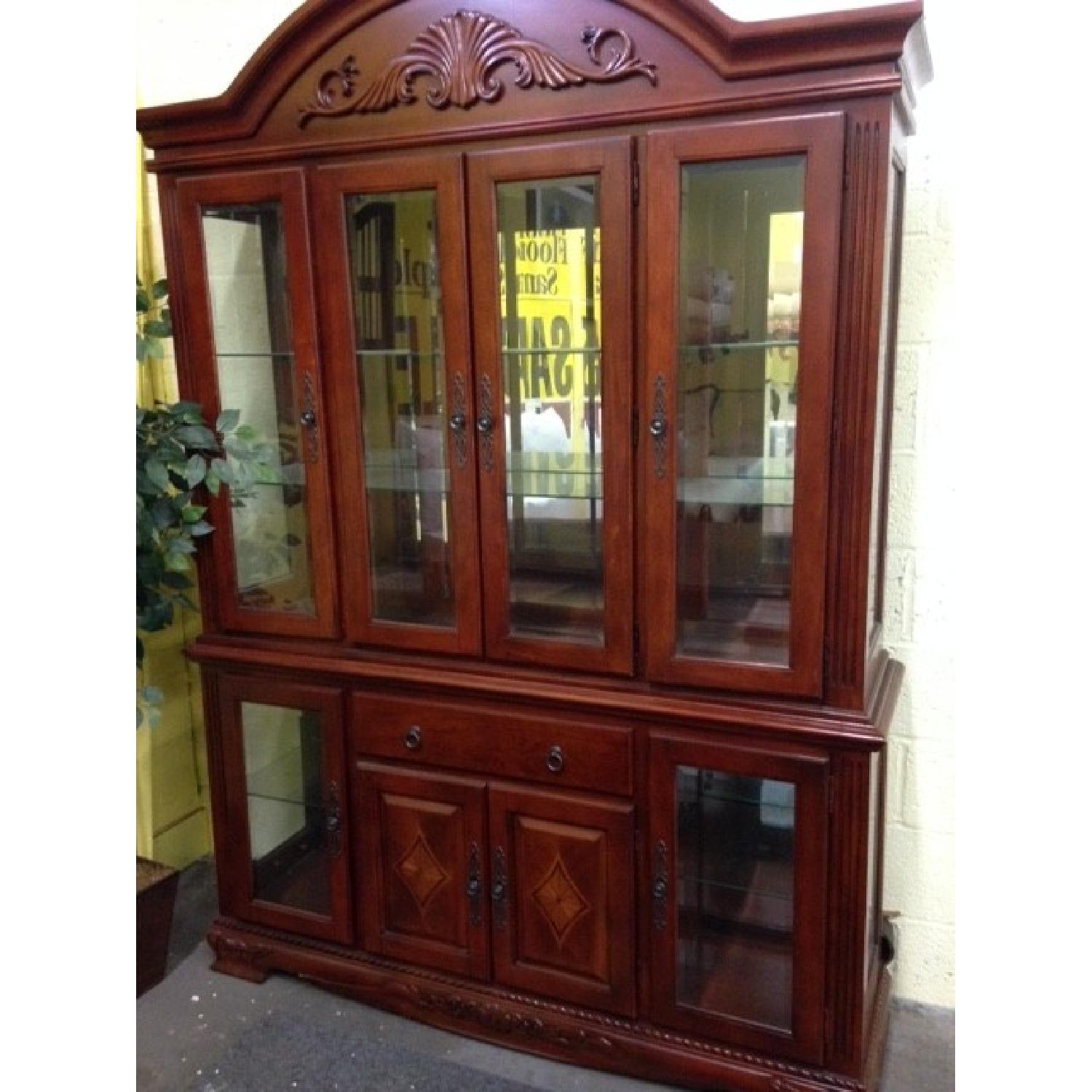 Solid Wood Dining Room Table w/ 6 Chairs + China Cabinet - image-1