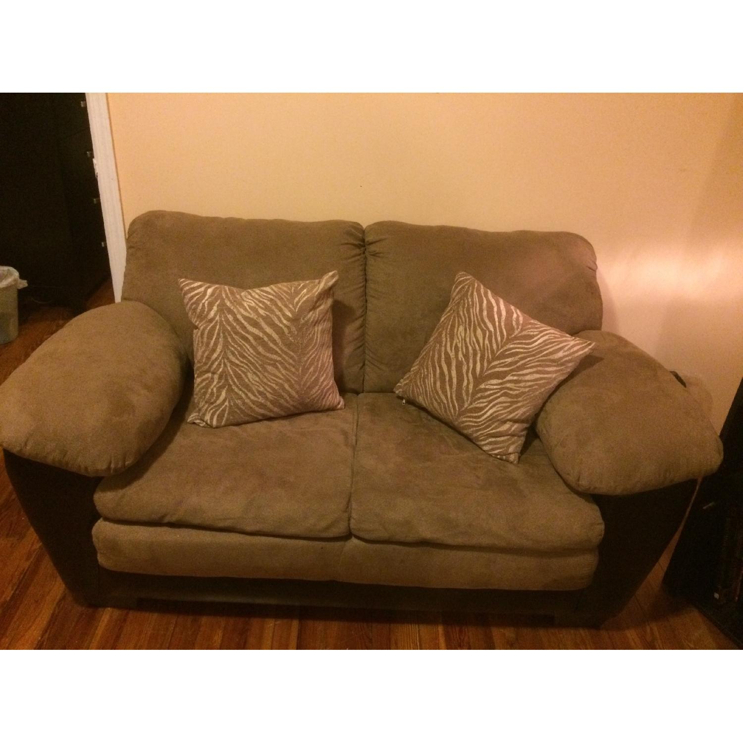 Brown Leather Microfiber Loveseat - image-1