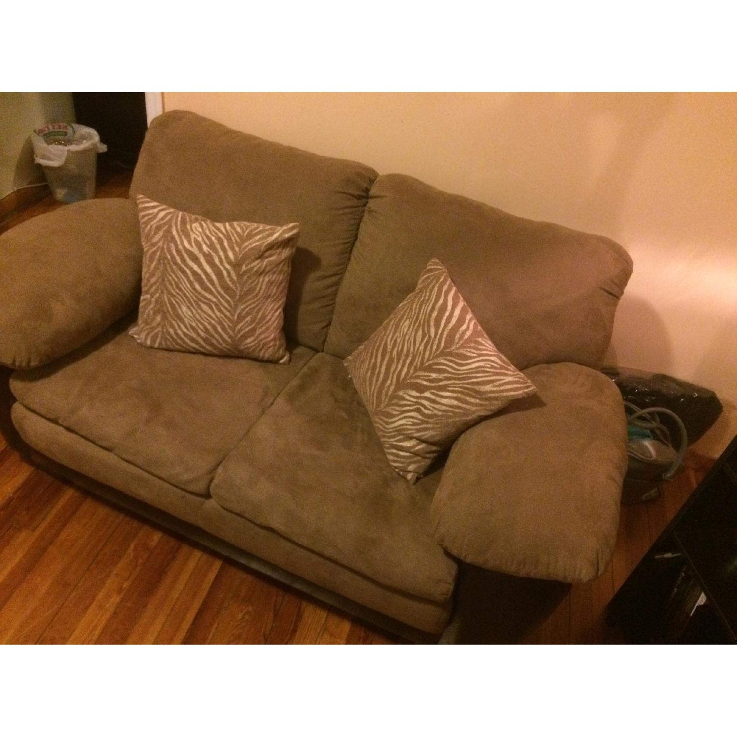 Brown Leather Microfiber Loveseat - image-4