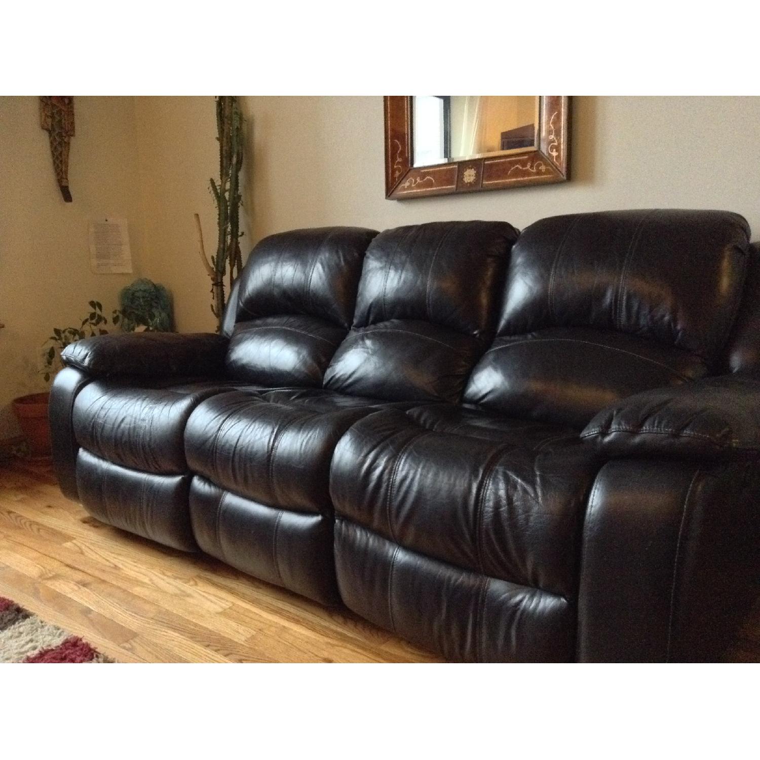 Raymour & Flanigan Black Leather Power Reclining Sofa - image-1