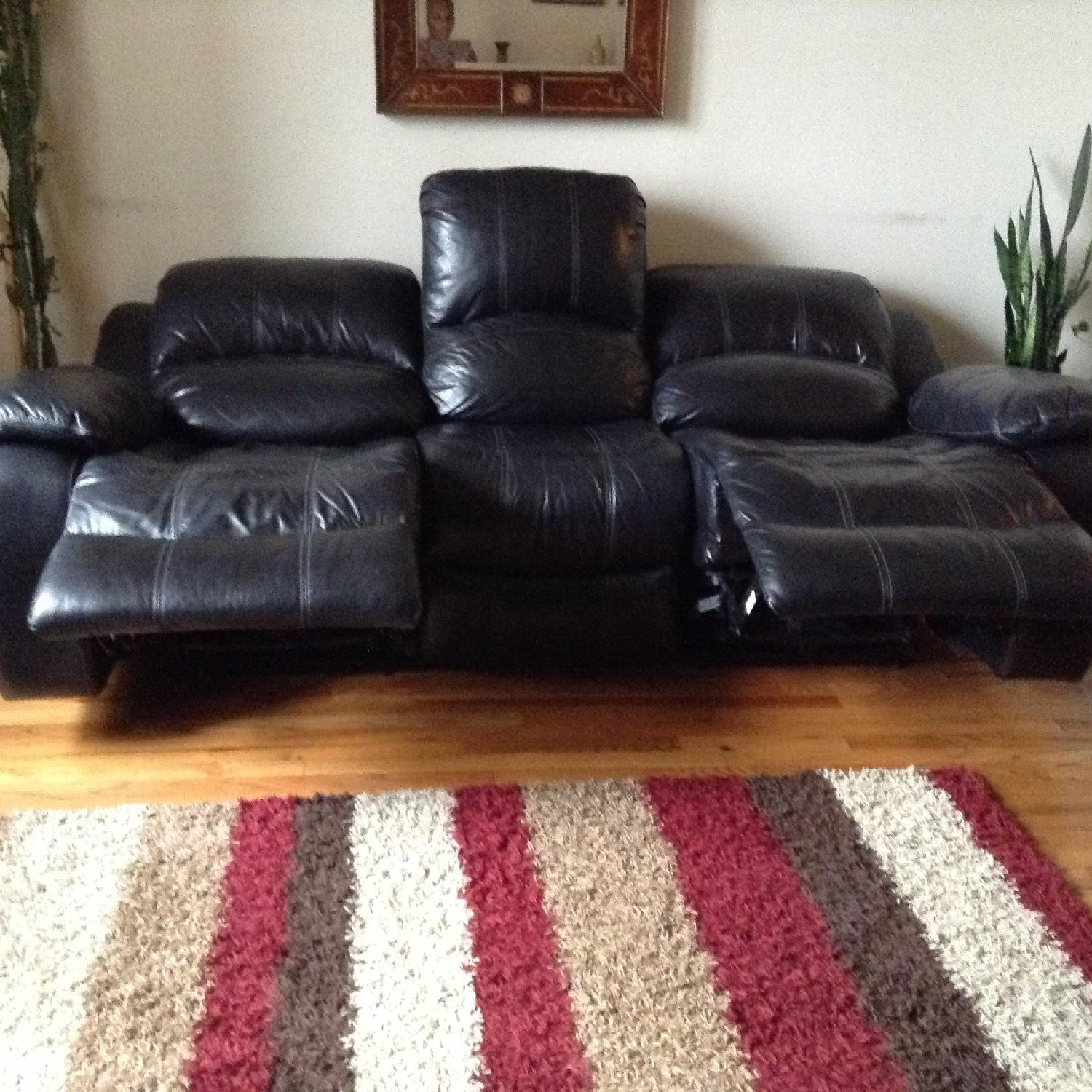 Raymour & Flanigan Black Leather Power Reclining Sofa - image-2
