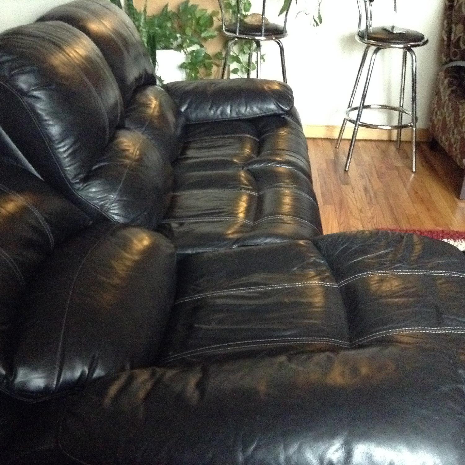Raymour & Flanigan Black Leather Power Reclining Sofa - image-3