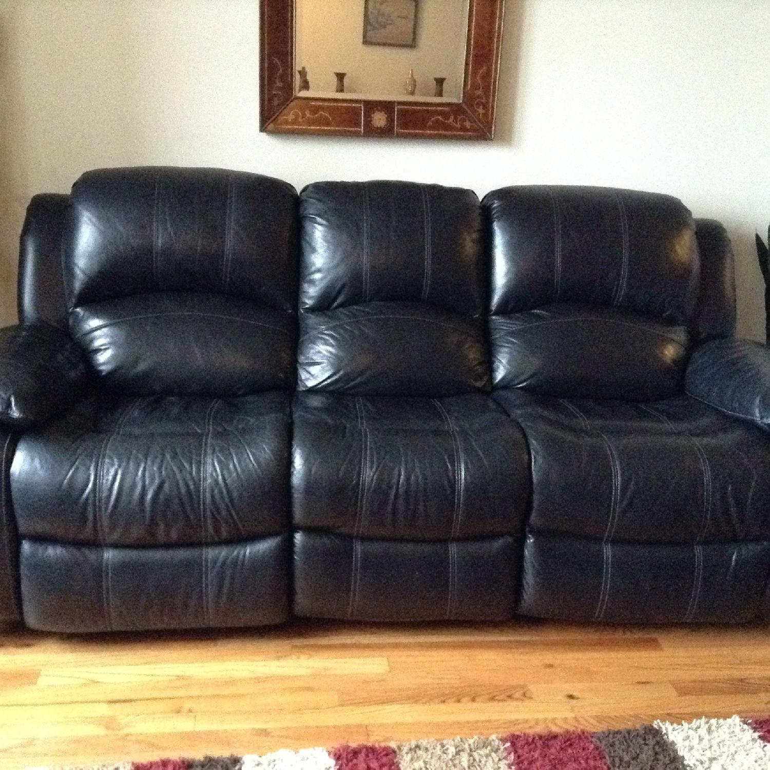 Raymour & Flanigan Black Leather Power Reclining Sofa - image-5